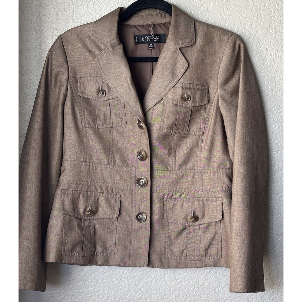 Kasper Blazer Women 6P Gold Brown Shimmer  Fitted Classic Career